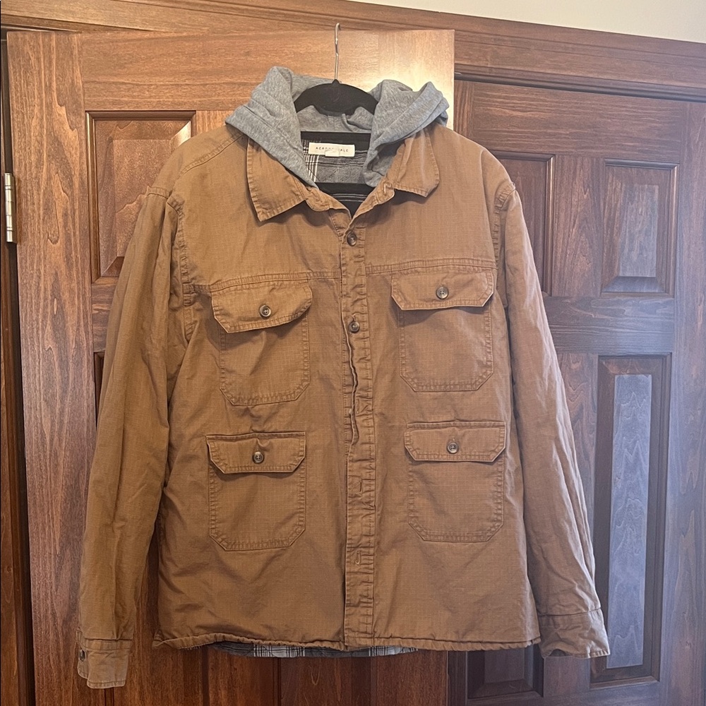 Aeropostale Brown Shirt Jacket with Gray Hood